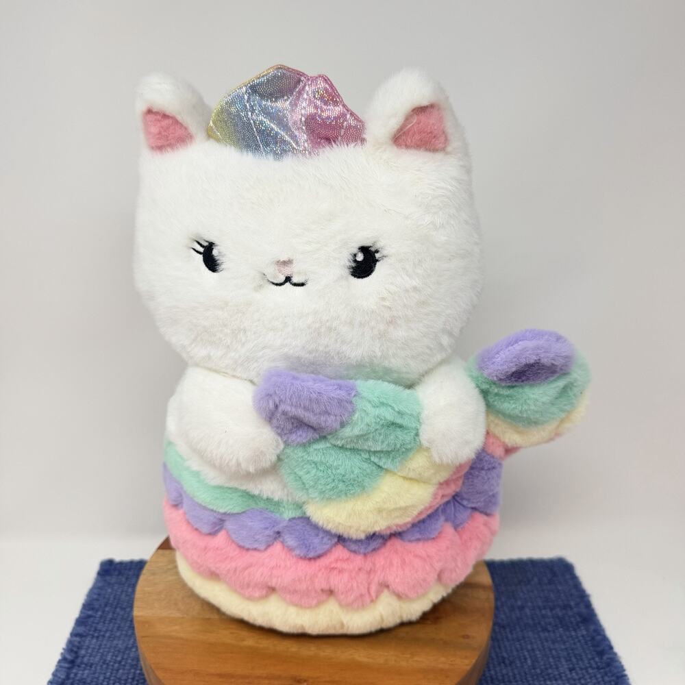 FAO Schwarz Cat Mermaid Plush White Rainbow Scales Works! Lights Stuffed Animal